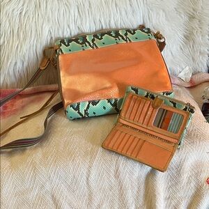 Consuela Coral and Aqua Crossbody Bag and Wallet